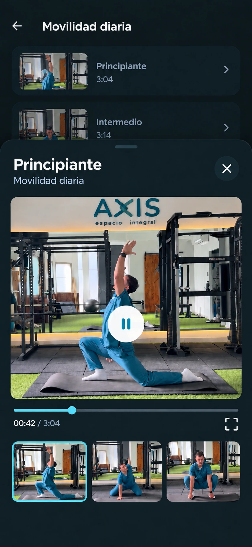 Reproductor guiado de movilidad diaria dentro de Axis App